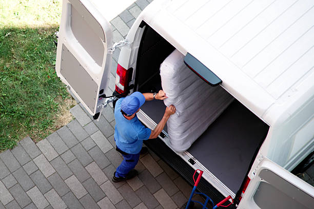 Busy Day: Mover Carrying Boxes Into New Home