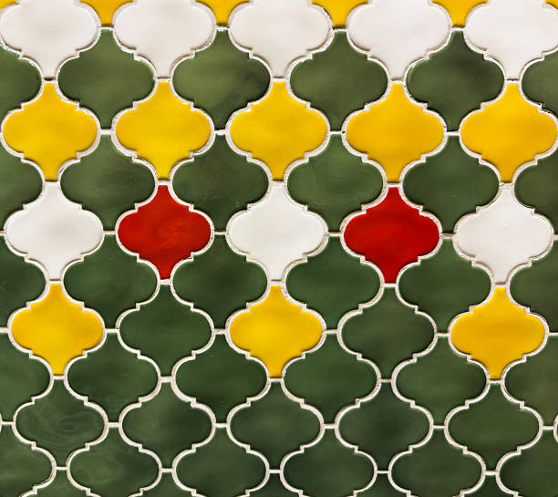Wall background, A tile pattern with a mix of green, yellow, and white tiles. The green tiles are located in the middle of the pattern, while the yellow and white tiles are scattered throughout the design