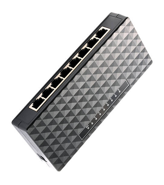 istock black 8 Port Plastic Ethernet Switch isolated on white backgroun 2224591310