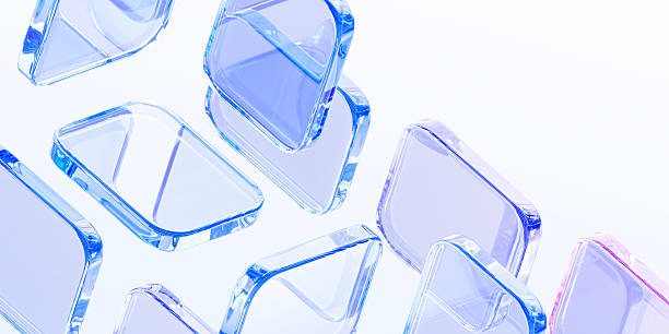 istock Abstract light blue 3d background with glass transparent square plate shapes render. Crystal block geometric pattern. Futuristic digital tech banner. Holographic gradient wallpaper 2224591515