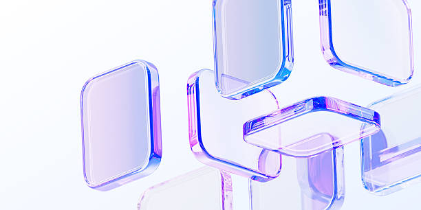 istock Pastel light 3d background with glass holographic transparent square plate shapes render. Abstract geometric block pattern with rainbow color gradient. Futuristic digital tech banner 2224591517