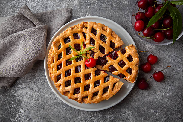 Delicious cherry pie with fresh cherries