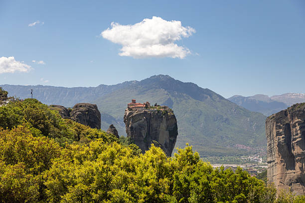 The ancient monastery perched atop Meteora's towering rock formations