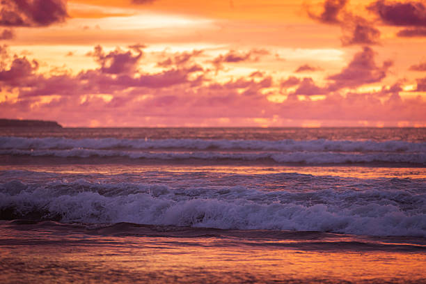 Sea waves, Ocean, sunset seascape.\nBali Island - Canggu beach.