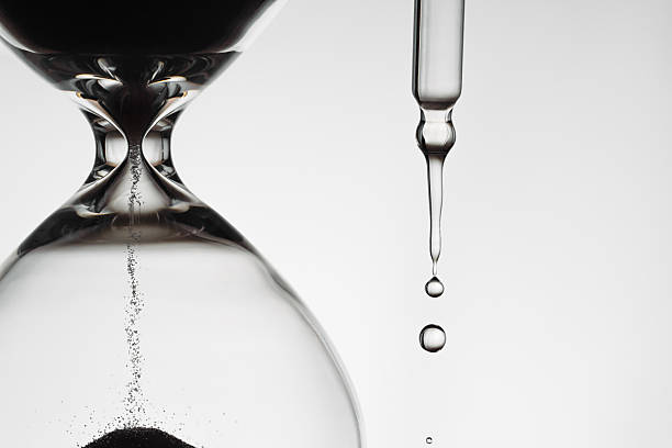 Backlit Hourglass with Falling Sand and dropper with drops of serum