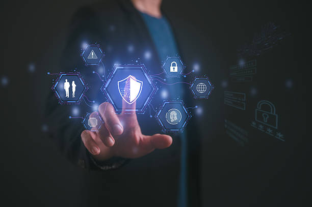 istock Businessman pointing at diagram showing protecting caution warning sign for notification error risk concept, protecting personal information on social network. privacy data security, risk management 2224610037