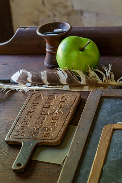 Traditional classroom chalkboard with a wooden duster and several pieces of white chalk placed neatly on the ledge