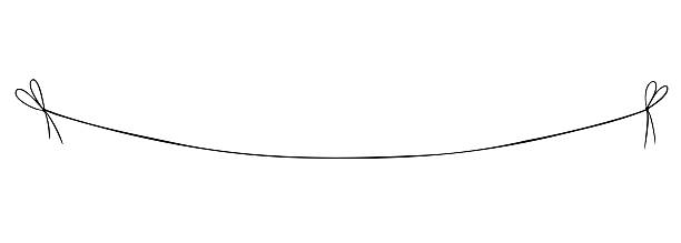 Vector illustration of thin string with tied bows. Hand drawn linear drawing for use in decorative compositions, gift wrapping accents, or minimalist design elements. Engraving painted by black inks.