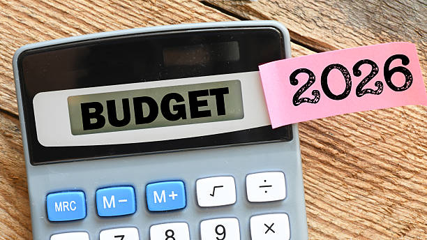 istock BUDGET 2026 text on the calculator screen. 2224612761