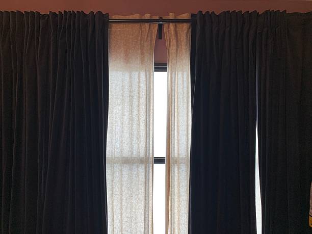 istock Blue Drapes on Wooden Window – Cozy Room Curtains for Natural Light 2224615150