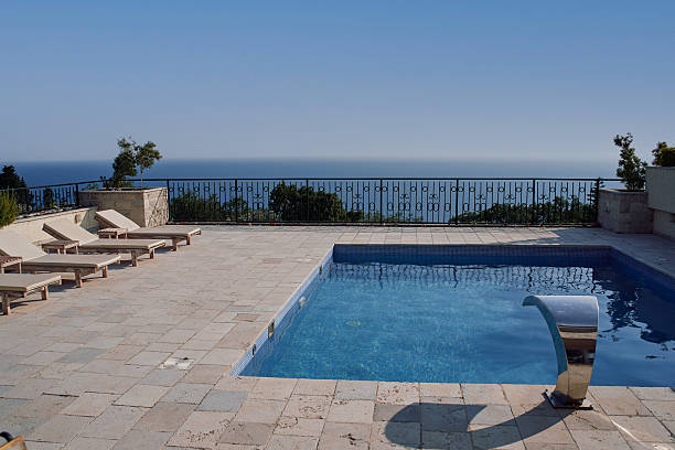 istock Luxurious oceanfront terrace with infinity pool overlooking serene blue horizon 2224632272