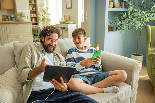 Father and son bonding at home