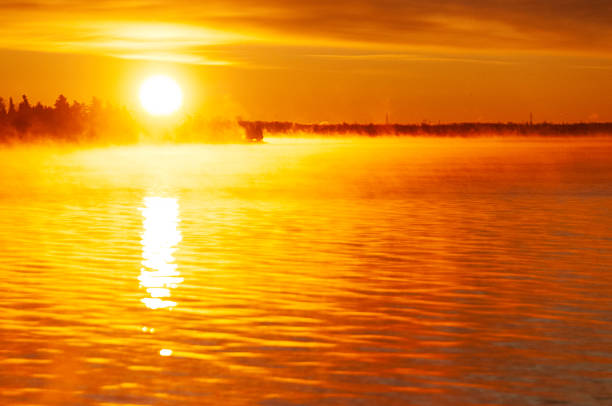 Stunning autumn sunrise over the big Rideau Lake in Ontario Canada