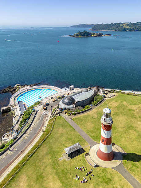 istock Smeaton's Lighthouse with view out to sea over lido 2224642288