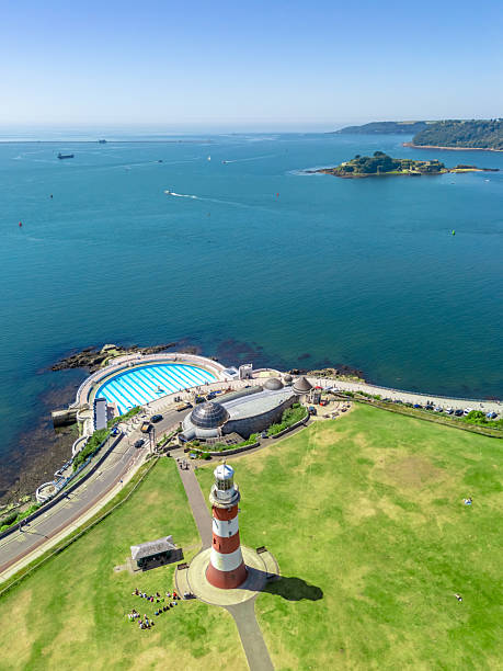 istock Smeaton's Lighthouse with view out to sea over lido 2224642359
