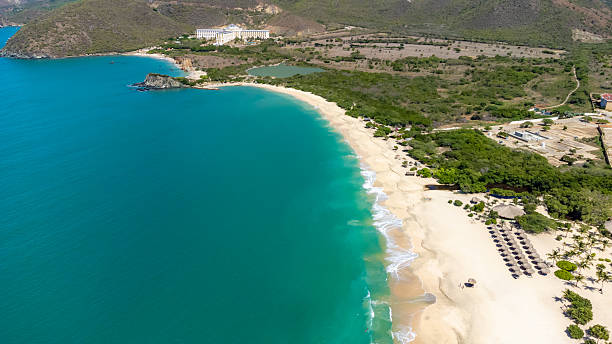 istock Caribbean Beach Resort with Umbrellas and Sandy Shoreline 2224645679