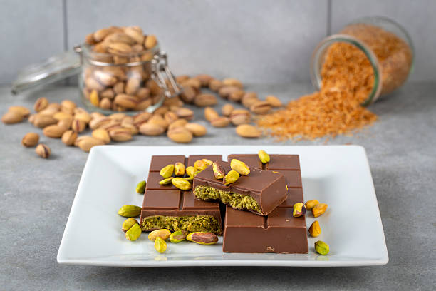 istock Dubai chocolate, milk chocolate filled with pistachio paste and kunefe 2224654791