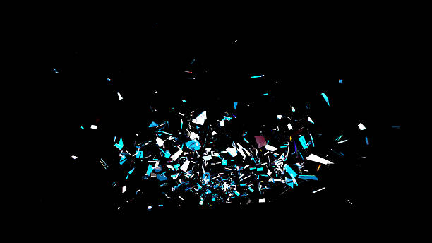istock Shattered Glass Fragments with Blue and White Reflections on Black Background 2224659753
