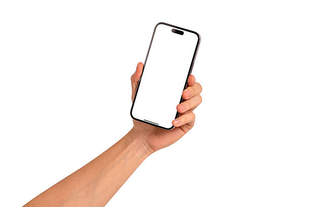 istock Hand showing smartphone with blank screen isolated on white background. High quality studio shot. Concept for technology, business, finance and advertising. 2224661247