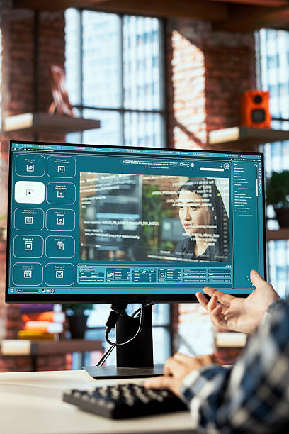 istock Teleworker in home office using neural network technology to build text to image AI 2224663066