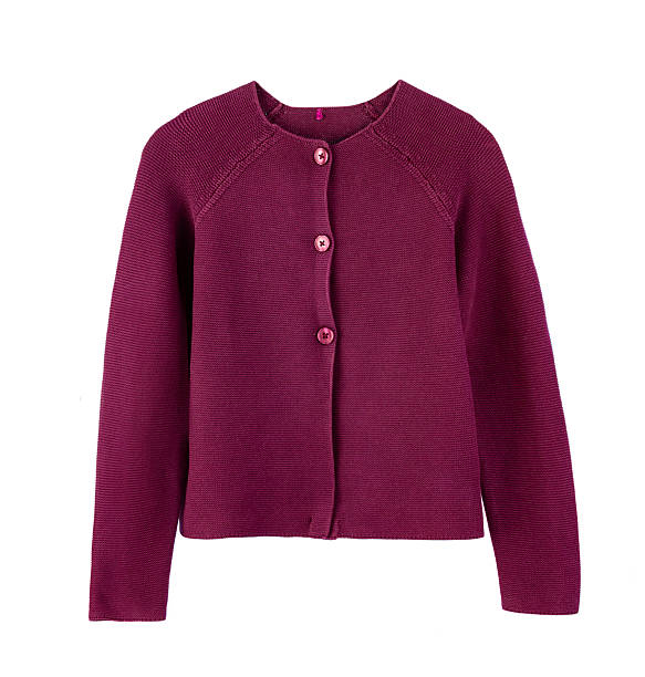 Red pink long sleeve buttoned knitted cardigan.School uniform jacket isolated on white,knitwear. Uniform girl's clothing.Nobody.