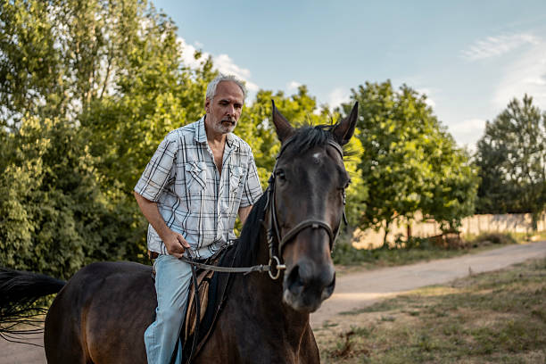 istock Man Riding Horse Through Natural Countryside Scenery Under Clear Sky 2224673079