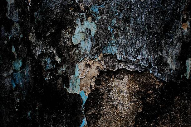 black background, Detailed surface featuring cracked paint layers revealing the concrete underneath, perfect for texture and background.