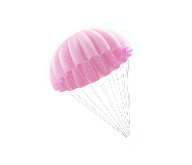 Pink parachute isolated on white background. 3D render. Clipping path is included.