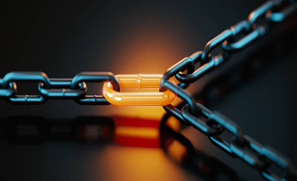 istock Chain Links Strongly Connected On Black Background - Strength And Standing Out From The Crowd Concept 2224680845
