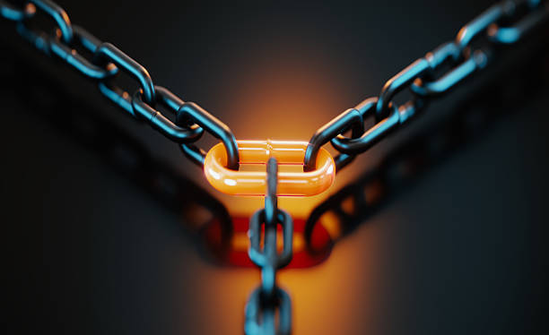 istock Chain Links Strongly Connected On Black Background - Strength And Standing Out From The Crowd Concept 2224680874