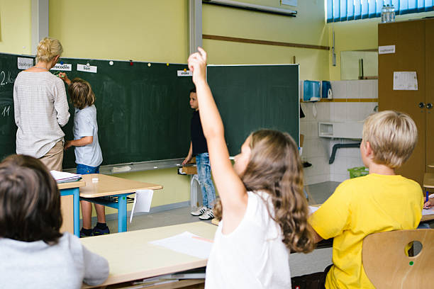 istock A lesson in an elementary school classroom, female teacher explains,  children are actively participating 2224687787