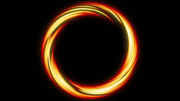 istock Circle vibrant hues of orange create a dynamic scene, Abstract circle flow light of colorful particles through neon portal. 2224690016