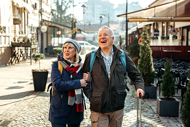 Senior couple exploring new city together