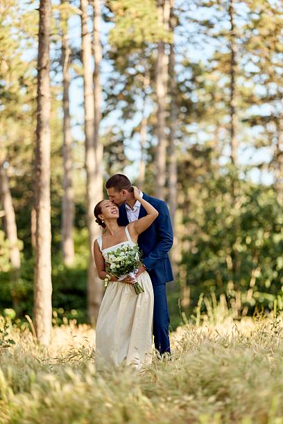 istock Bride and Groom Embracing Outdoors in a Forested Wedding Setting 2224705289