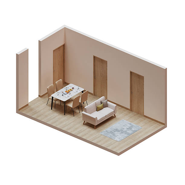 istock Isometric Dining Living Room With Wood Floor 3D Render Illustration 2224707143