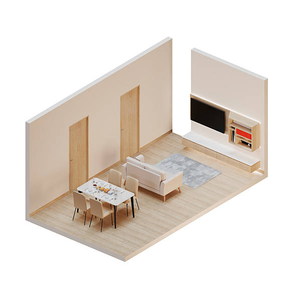 istock Isometric Dining Living Room Wooden Theme 3D Render Illustration 2224707149