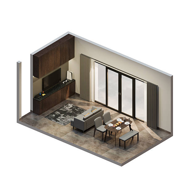 istock Isometric Open Space Living Dining Room 3D Render Illustration 2224707168