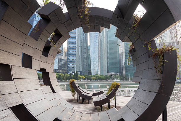 Singapore-4 Jun 2025: Here is SG sculpture with Singapore Skyline in the background.  It  offers a captivating glimpse into the spirit of Singapore.