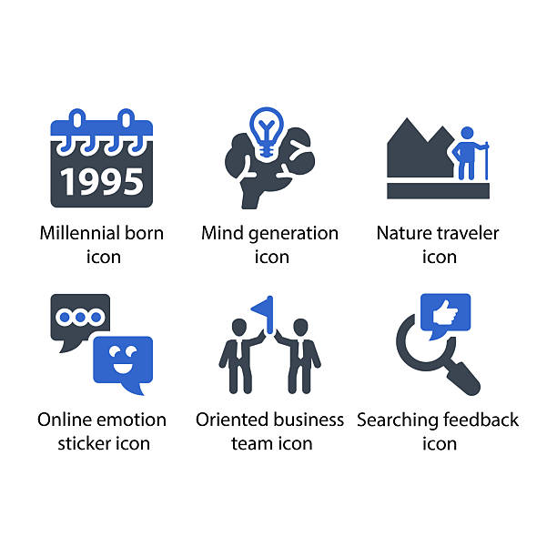 Millennial born, Mind generation, Nature traveller, Emotion sticker, Business team, Searching feedback, icon Millennial born, Mind generation, Nature traveller, Emotion sticker, Business team, Searching feedback, icon gen-x-icon stock illustrations