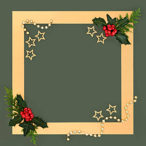 istock Christmas Gold Star Holly Berry Background Border Frame 2224736637