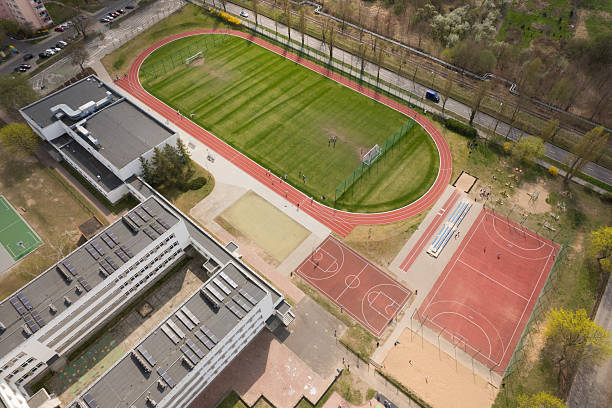 istock School Complex with Sports Fields and Urban Landscape - Aerial View 2224738896