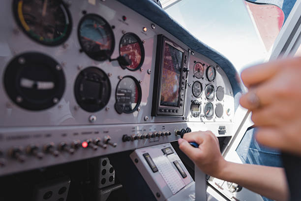istock Close up of propeller plane cockpit 2224739983