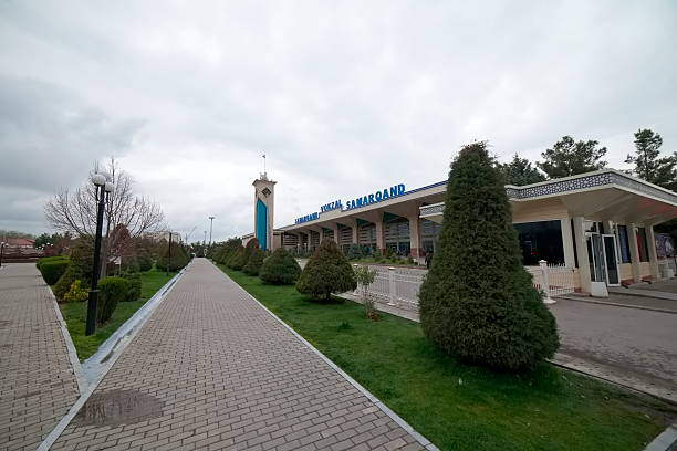 Samarkand Train Station, Samarkand, Uzbekistan – March 26, 2025, Samarkand Train Station in the cloudy day