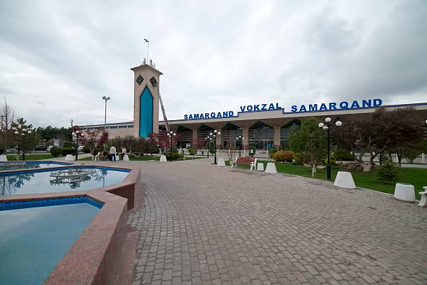 Samarkand Train Station, Samarkand, Uzbekistan – March 26, 2025, Samarkand Train Station in the cloudy day