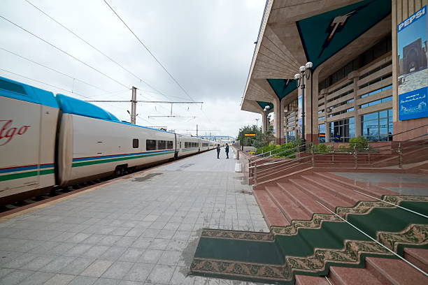 Samarkand Train Station, Samarkand, Uzbekistan – March 26, 2025, Samarkand Train Station in the cloudy day