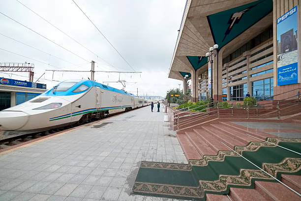 Samarkand Train Station, Samarkand, Uzbekistan – March 26, 2025, Samarkand Train Station in the cloudy day