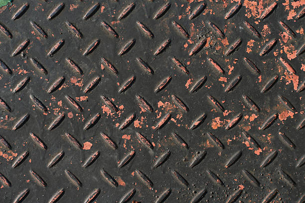 Non-slip steel walkway. Diamond metal plate background. Embossed steel surface