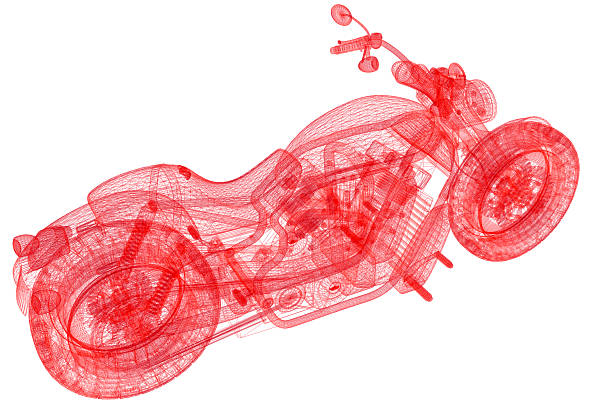 Detailed 3D chopper motorcycle with sport style model on white background.