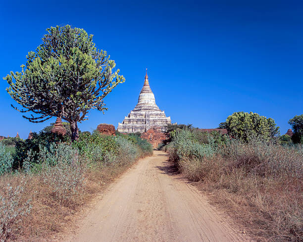 Shwesandaw Pagoda in Bagan, Myanmar, a prominent Buddhist stupa known for its panoramic views of the temple plain.