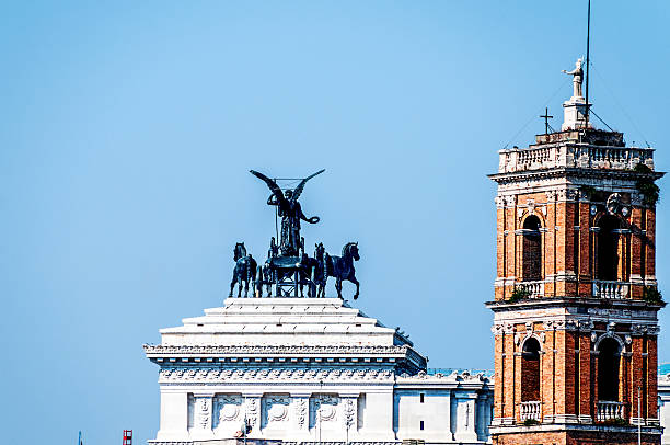 Statue of Saint Euphemia (15th century) on top of bell tower in old town Rovinj, Istria, Croatia